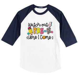 Watch Out PreK Squad Here I Come Happy First Day Of School Funny Gift Baseball Sleeve Shirt