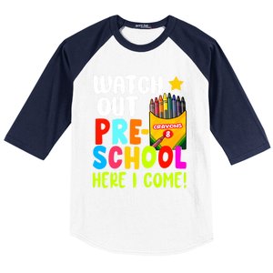 Watch Out PreSchool Here I Come First Day Of School Teacher Funny Gift Baseball Sleeve Shirt