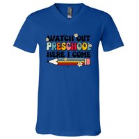 Watch Out Preschool Here I Come Back To School Groovy Gift V-Neck T-Shirt