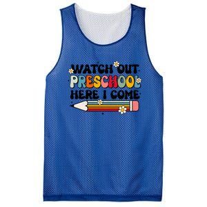 Watch Out Preschool Here I Come Back To School Groovy Gift Mesh Reversible Basketball Jersey Tank