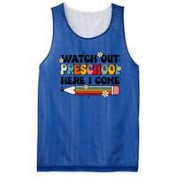 Watch Out Preschool Here I Come Back To School Groovy Gift Mesh Reversible Basketball Jersey Tank