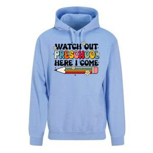 Watch Out Preschool Here I Come Back To School Groovy Gift Unisex Surf Hoodie