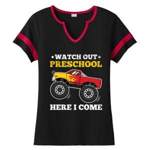 Watch Out Preschool Here I Come Back To School Monster Truck Gift Ladies Halftime Notch Neck Tee