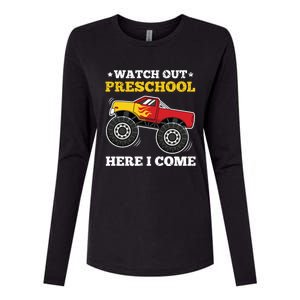 Watch Out Preschool Here I Come Back To School Monster Truck Gift Womens Cotton Relaxed Long Sleeve T-Shirt