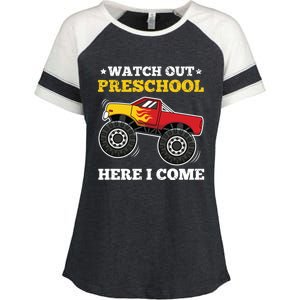 Watch Out Preschool Here I Come Back To School Monster Truck Gift Enza Ladies Jersey Colorblock Tee