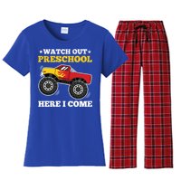 Watch Out Preschool Here I Come Back To School Monster Truck Gift Women's Flannel Pajama Set