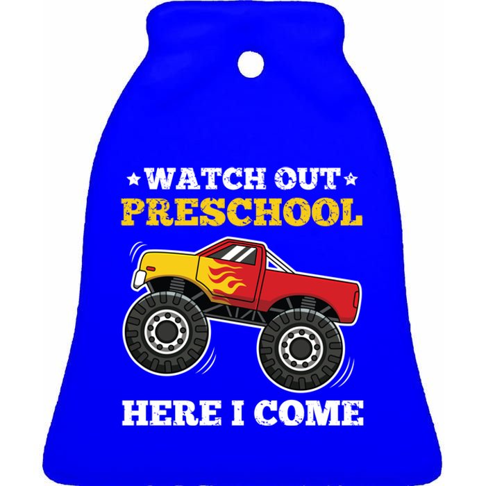 Watch Out Preschool Here I Come Back To School Monster Truck Gift Ceramic Bell Ornament