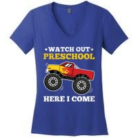 Watch Out Preschool Here I Come Back To School Monster Truck Gift Women's V-Neck T-Shirt