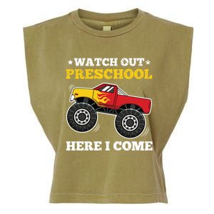 Watch Out Preschool Here I Come Back To School Monster Truck Gift Garment-Dyed Women's Muscle Tee