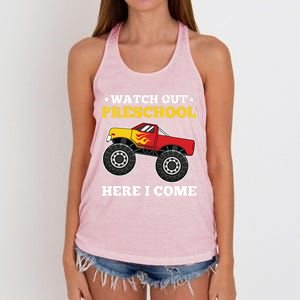 Watch Out Preschool Here I Come Back To School Monster Truck Gift Women's Knotted Racerback Tank