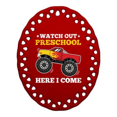 Watch Out Preschool Here I Come Back To School Monster Truck Gift Ceramic Oval Ornament