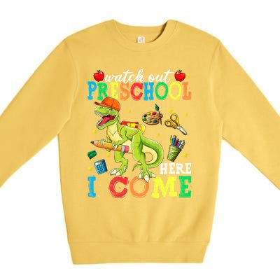 Watch Out Preschool Here I Come Dinosaur Back To School Gift Premium Crewneck Sweatshirt