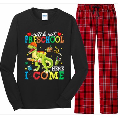 Watch Out Preschool Here I Come Dinosaur Back To School Gift Long Sleeve Pajama Set