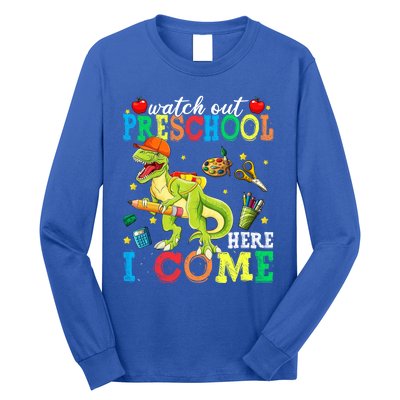 Watch Out Preschool Here I Come Dinosaur Back To School Gift Long Sleeve Shirt