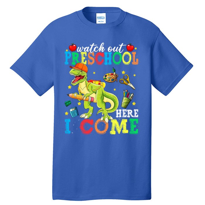 Watch Out Preschool Here I Come Dinosaur Back To School Gift Tall T-Shirt