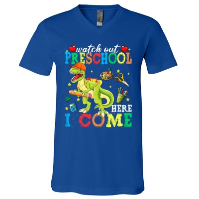 Watch Out Preschool Here I Come Dinosaur Back To School Gift V-Neck T-Shirt