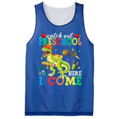 Watch Out Preschool Here I Come Dinosaur Back To School Gift Mesh Reversible Basketball Jersey Tank