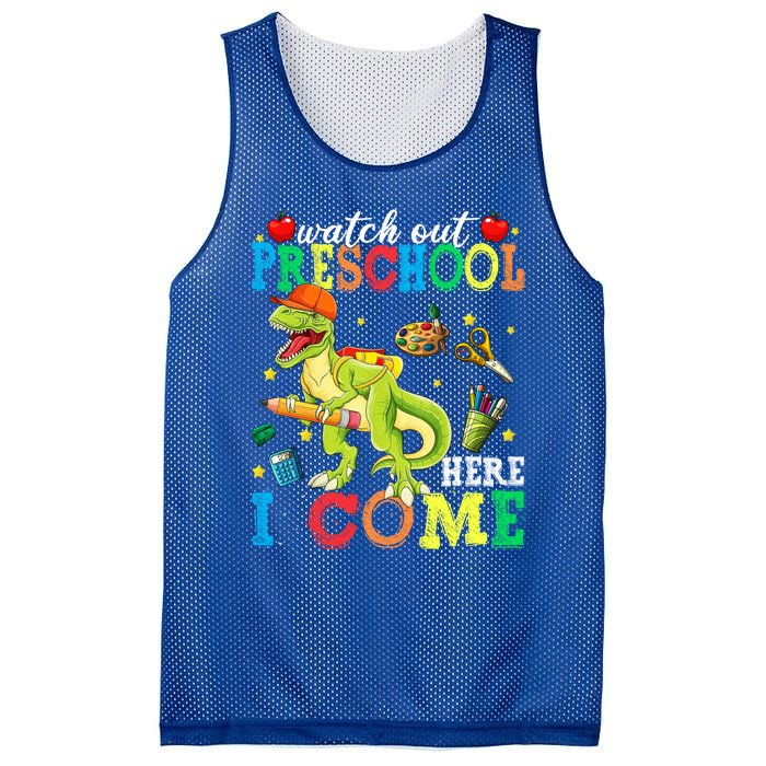 Watch Out Preschool Here I Come Dinosaur Back To School Gift Mesh Reversible Basketball Jersey Tank