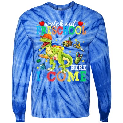 Watch Out Preschool Here I Come Dinosaur Back To School Gift Tie-Dye Long Sleeve Shirt