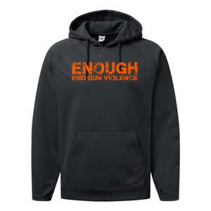 Wear Orange Peace Sign Enough End Gun Violence Performance Fleece Hoodie