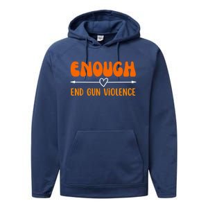 Wear Orange Peace Sign Enough End Gun Violence Performance Fleece Hoodie