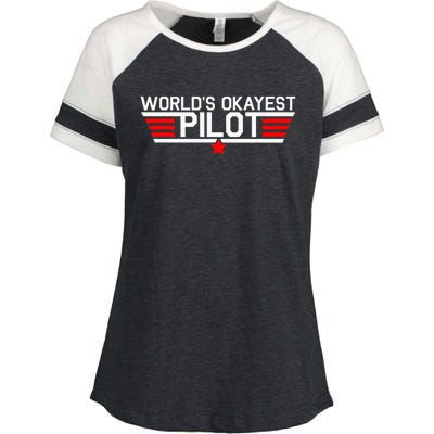 Worlds Okayest Pilot Funny Aviator Aviation Flying Gift Enza Ladies Jersey Colorblock Tee