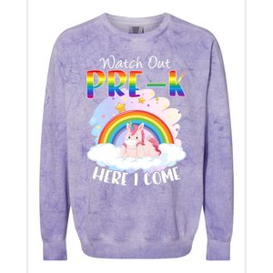 Watch Out Pre K Back To School Unicorn Teacher Gift Colorblast Crewneck Sweatshirt