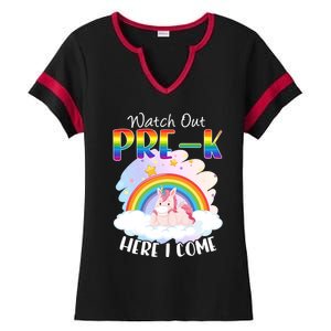 Watch Out Pre K Back To School Unicorn Teacher Gift Ladies Halftime Notch Neck Tee