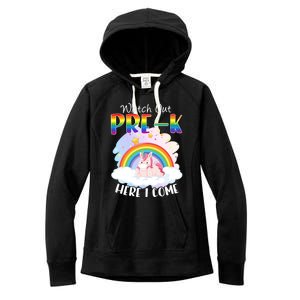 Watch Out Pre K Back To School Unicorn Teacher Gift Women's Fleece Hoodie