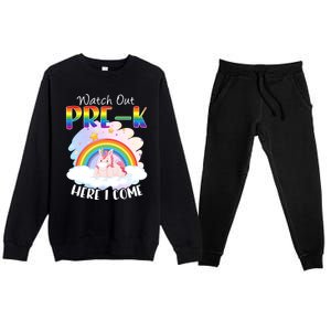 Watch Out Pre K Back To School Unicorn Teacher Gift Premium Crewneck Sweatsuit Set