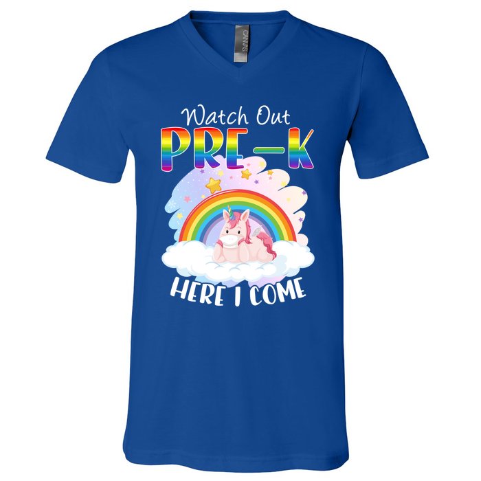 Watch Out Pre K Back To School Unicorn Teacher Gift V-Neck T-Shirt