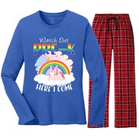 Watch Out Pre K Back To School Unicorn Teacher Gift Women's Long Sleeve Flannel Pajama Set 