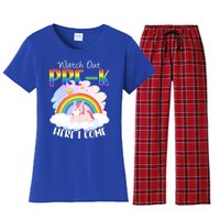 Watch Out Pre K Back To School Unicorn Teacher Gift Women's Flannel Pajama Set