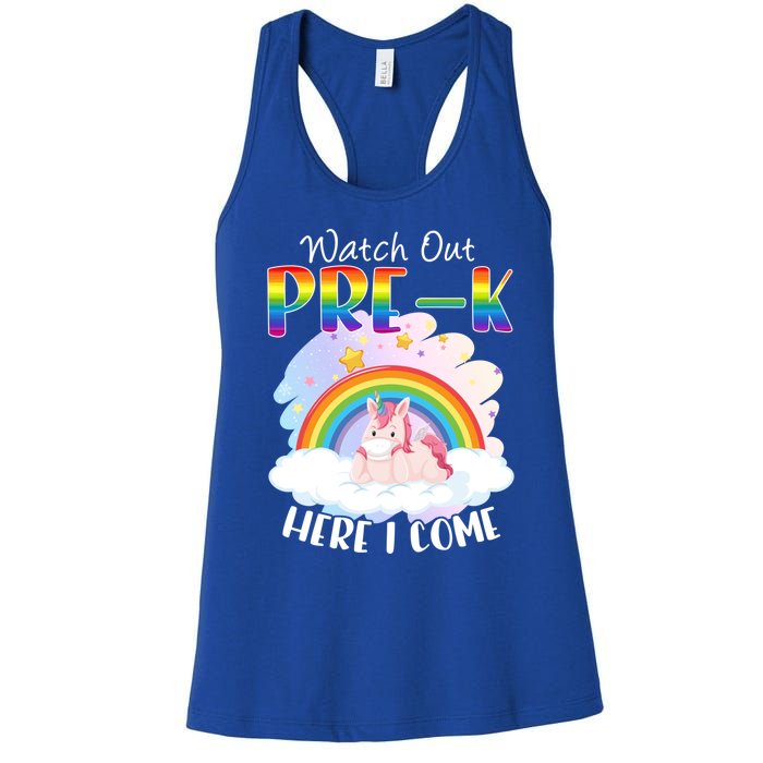 Watch Out Pre K Back To School Unicorn Teacher Gift Women's Racerback Tank