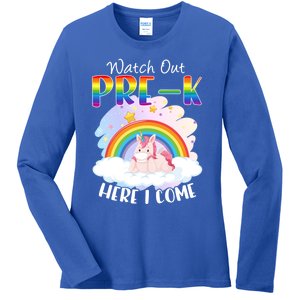 Watch Out Pre K Back To School Unicorn Teacher Gift Ladies Long Sleeve Shirt