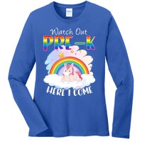 Watch Out Pre K Back To School Unicorn Teacher Gift Ladies Long Sleeve Shirt