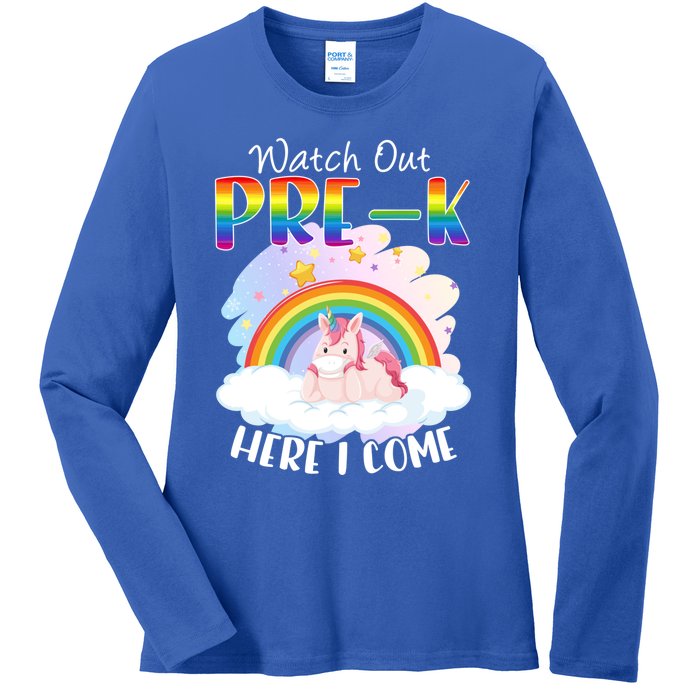 Watch Out Pre K Back To School Unicorn Teacher Gift Ladies Long Sleeve Shirt