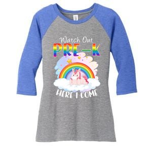 Watch Out Pre K Back To School Unicorn Teacher Gift Women's Tri-Blend 3/4-Sleeve Raglan Shirt