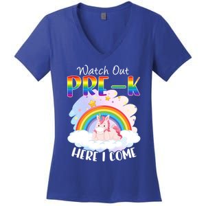 Watch Out Pre K Back To School Unicorn Teacher Gift Women's V-Neck T-Shirt