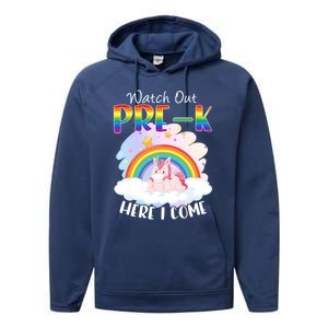 Watch Out Pre K Back To School Unicorn Teacher Gift Performance Fleece Hoodie