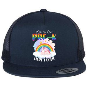 Watch Out Pre K Back To School Unicorn Teacher Gift Flat Bill Trucker Hat