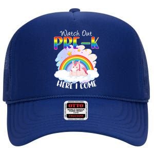 Watch Out Pre K Back To School Unicorn Teacher Gift High Crown Mesh Back Trucker Hat