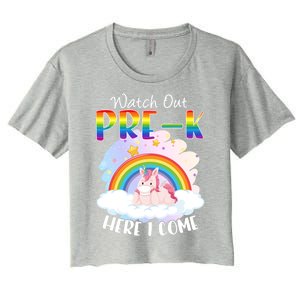 Watch Out Pre K Back To School Unicorn Teacher Gift Women's Crop Top Tee