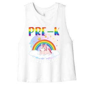 Watch Out Pre K Back To School Unicorn Teacher Gift Women's Racerback Cropped Tank