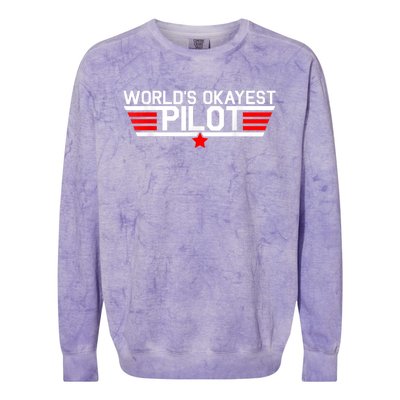 Worlds Okayest Pilot Funny Aviator Aviation Flying Mens Colorblast Crewneck Sweatshirt