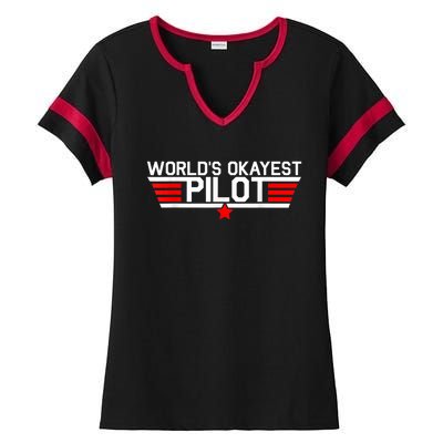 Worlds Okayest Pilot Funny Aviator Aviation Flying Mens Ladies Halftime Notch Neck Tee