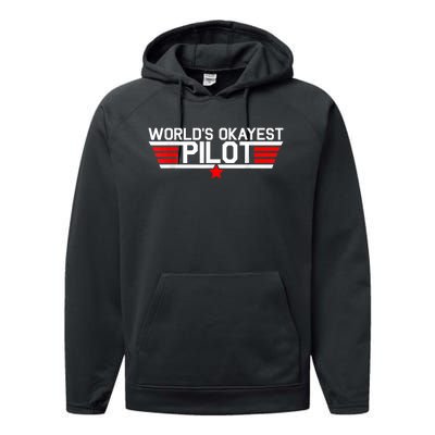 Worlds Okayest Pilot Funny Aviator Aviation Flying Mens Performance Fleece Hoodie