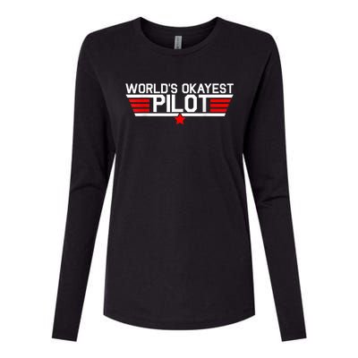 Worlds Okayest Pilot Funny Aviator Aviation Flying Mens Womens Cotton Relaxed Long Sleeve T-Shirt