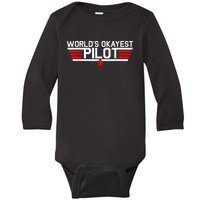 Worlds Okayest Pilot Funny Aviator Aviation Flying Mens Baby Long Sleeve Bodysuit