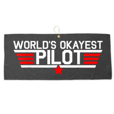 Worlds Okayest Pilot Funny Aviator Aviation Flying Mens Large Microfiber Waffle Golf Towel